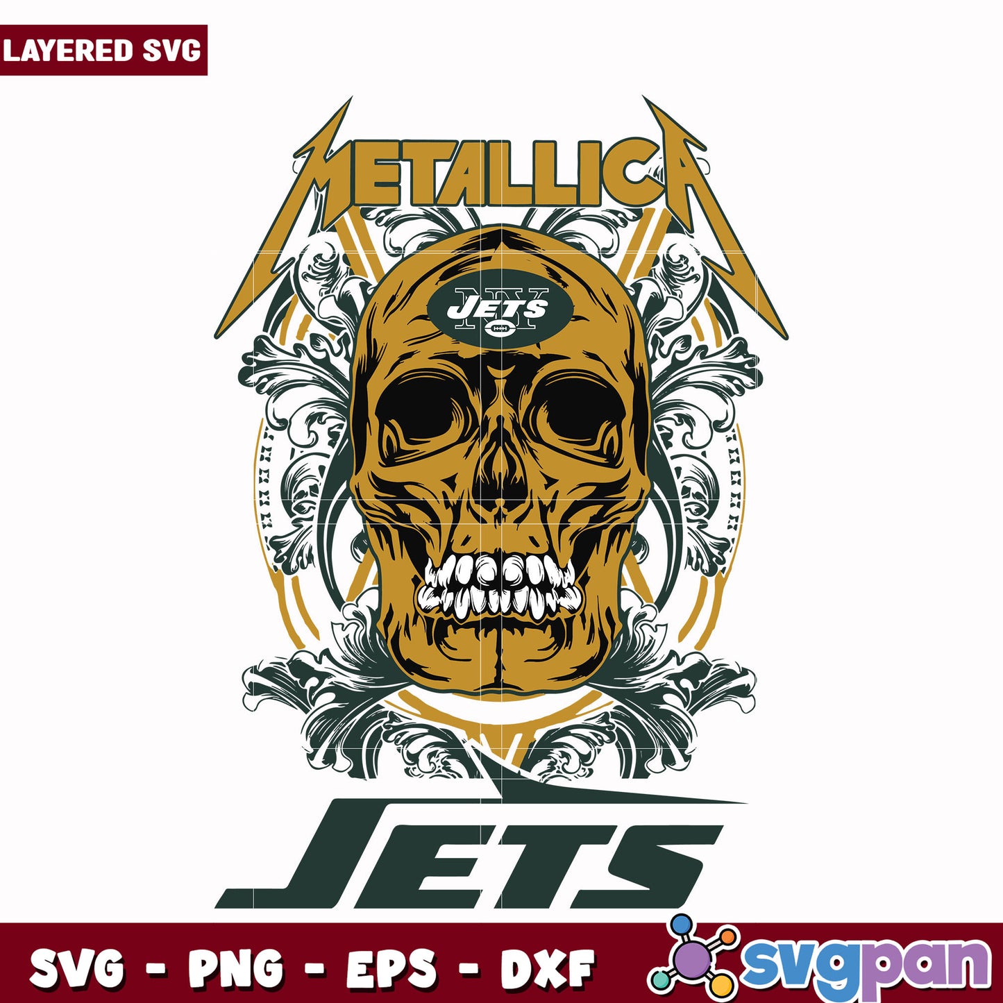 New york jets skull metallica svg, ameircan sports svg, nfl teams logo svg