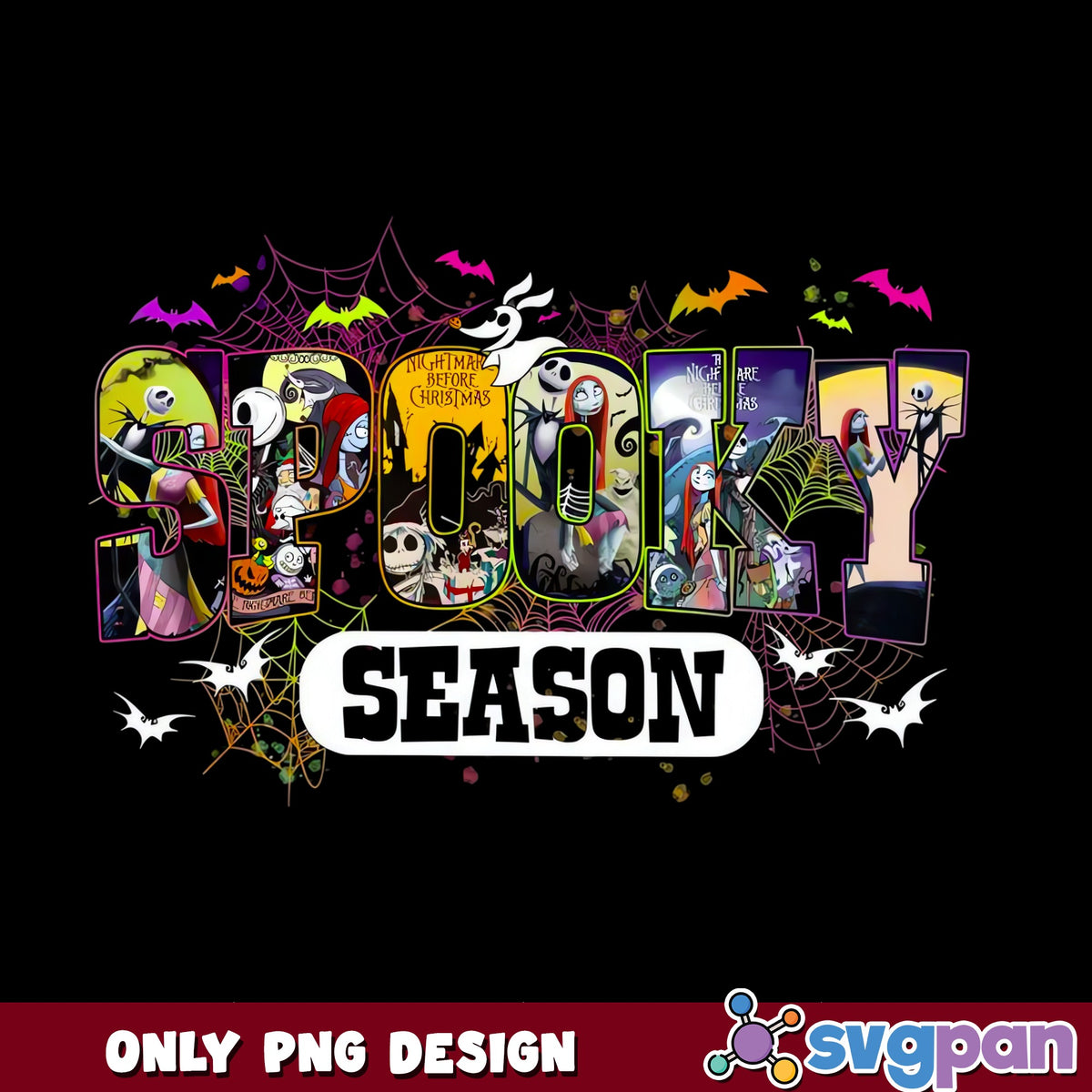 Nightmare Before Christmas Spooky Season PNG, Halloween PNG, Jack Sally PNG