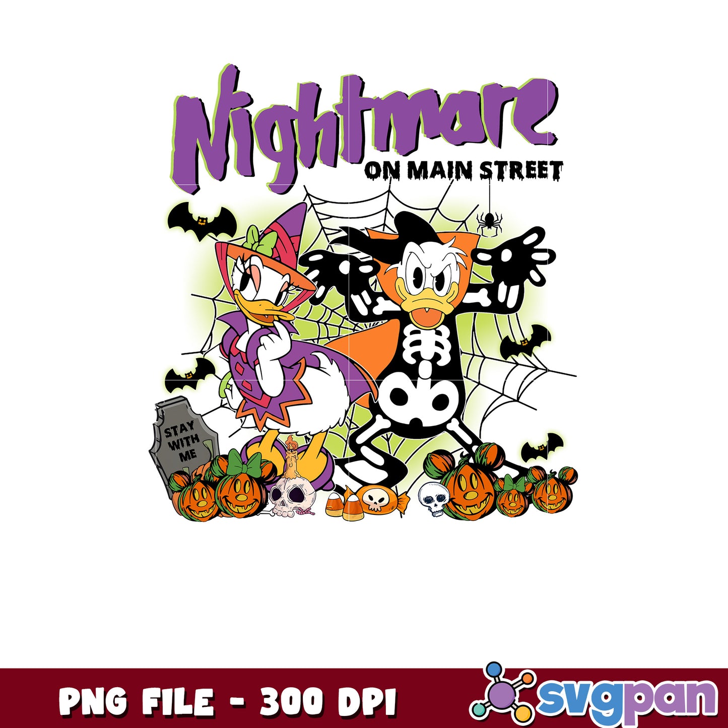 Nightmare on main street daisy and donald png, halloween vacation png, disneyland halloween png