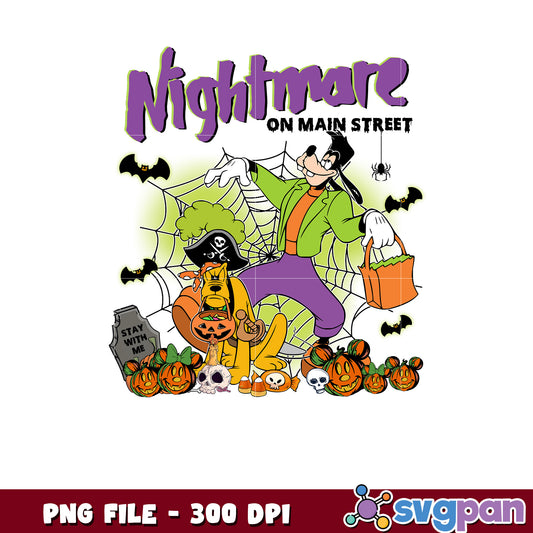 Nightmare on main street goofy and pluto png, halloween vacation png, disneyland halloween png