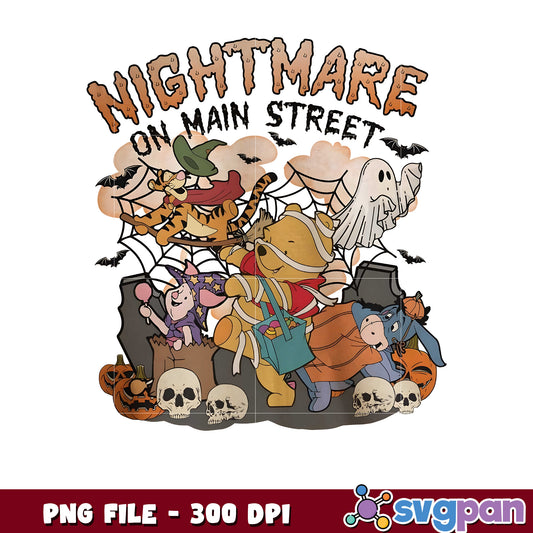 Nightmare on main street illustration png, spooky season png, halloween monster​ png