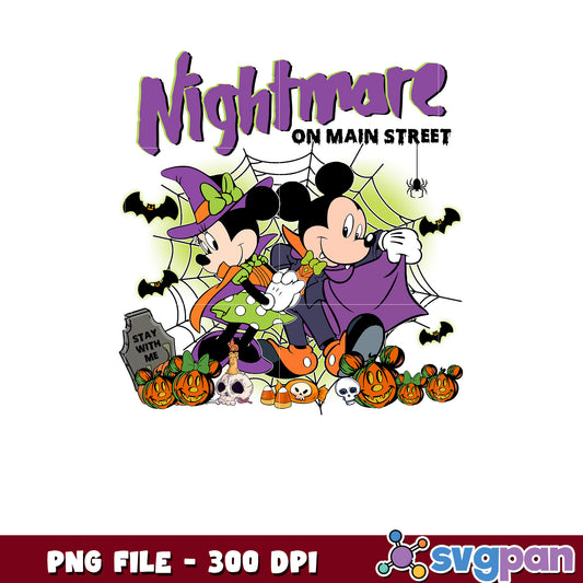 Nightmare on main street mickey and minnie png, halloween vacation png, disneyland halloween png