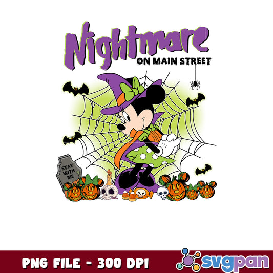 Nightmare on main street minnie png, halloween vacation png, disneyland halloween png