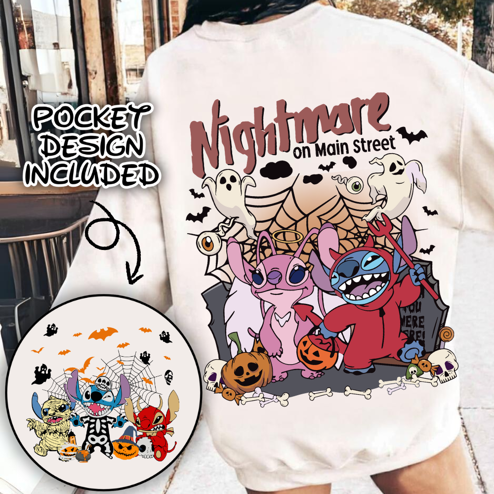Nightmare on main street stitch png, happy halloween png, halloween goose png