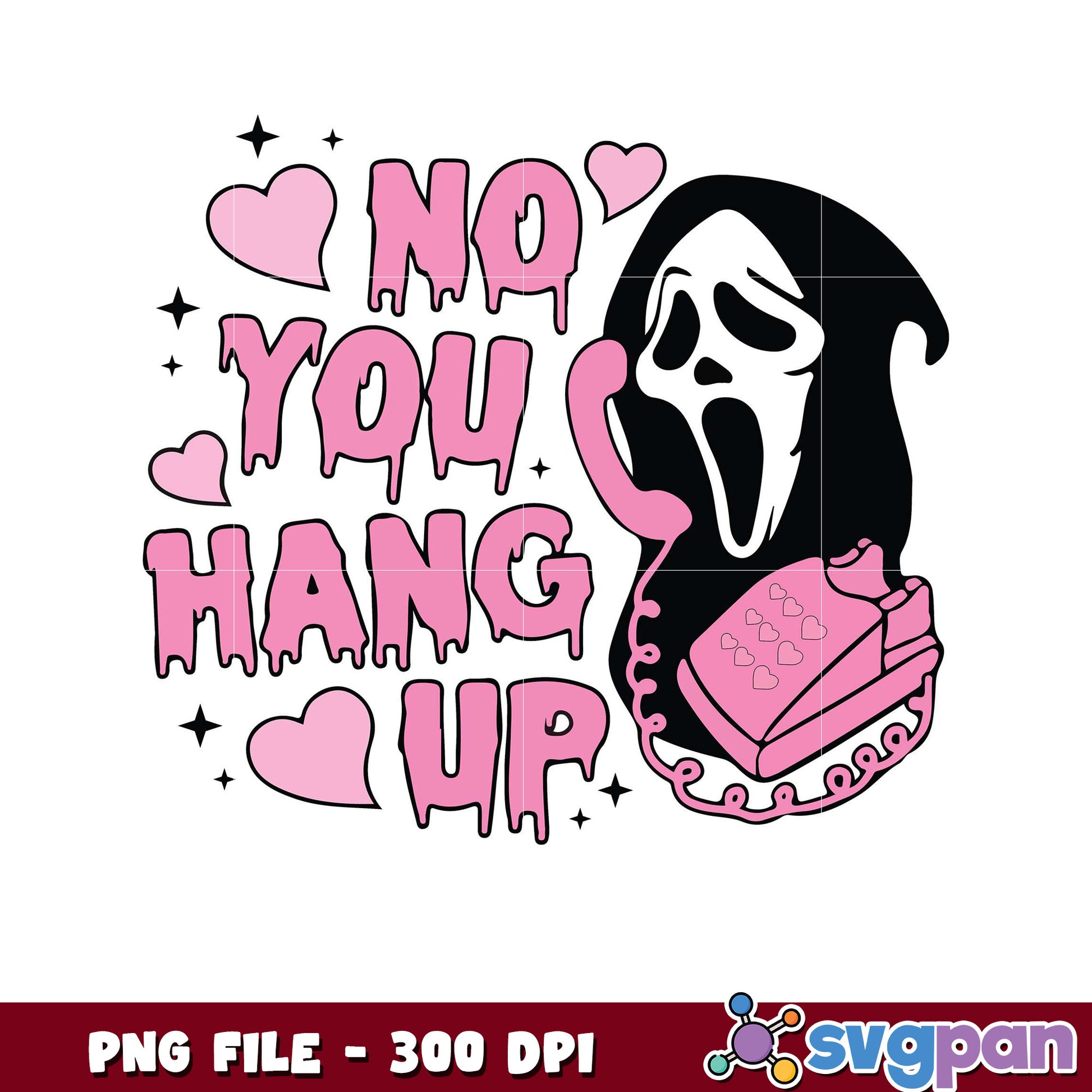 No You Hang Up Ghost Phone Art, Fun Pink Design PNG File