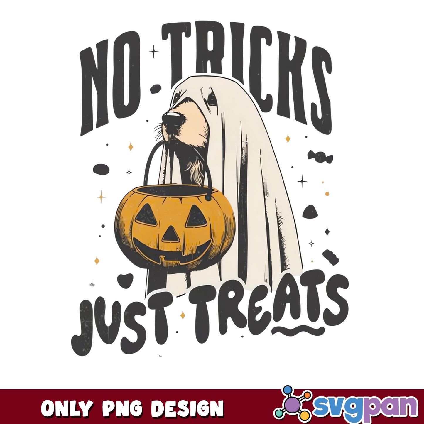 No Tricks Just Treats Ghost Dog Halloween, Dog PNG, Halloween PNG
