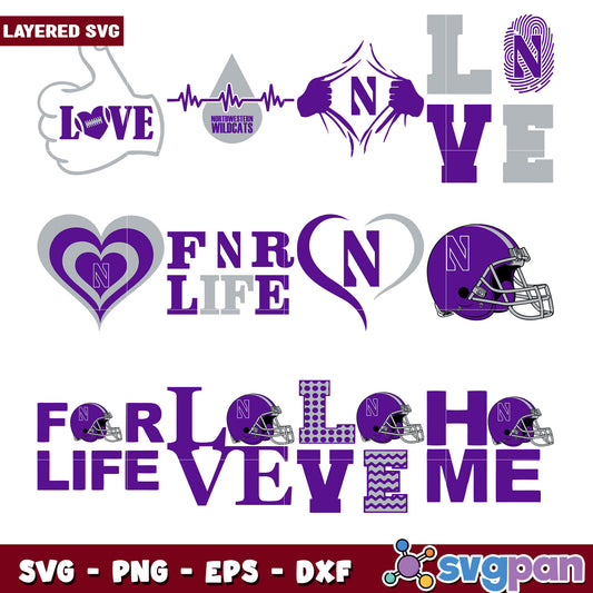 Northwestern Wildcats Love Bundle SVG Designs Kit