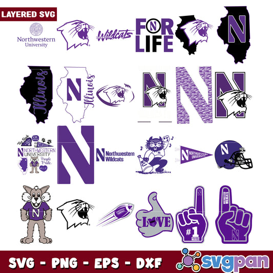 Northwestern Wildcats SVG Bundle Layered Designs