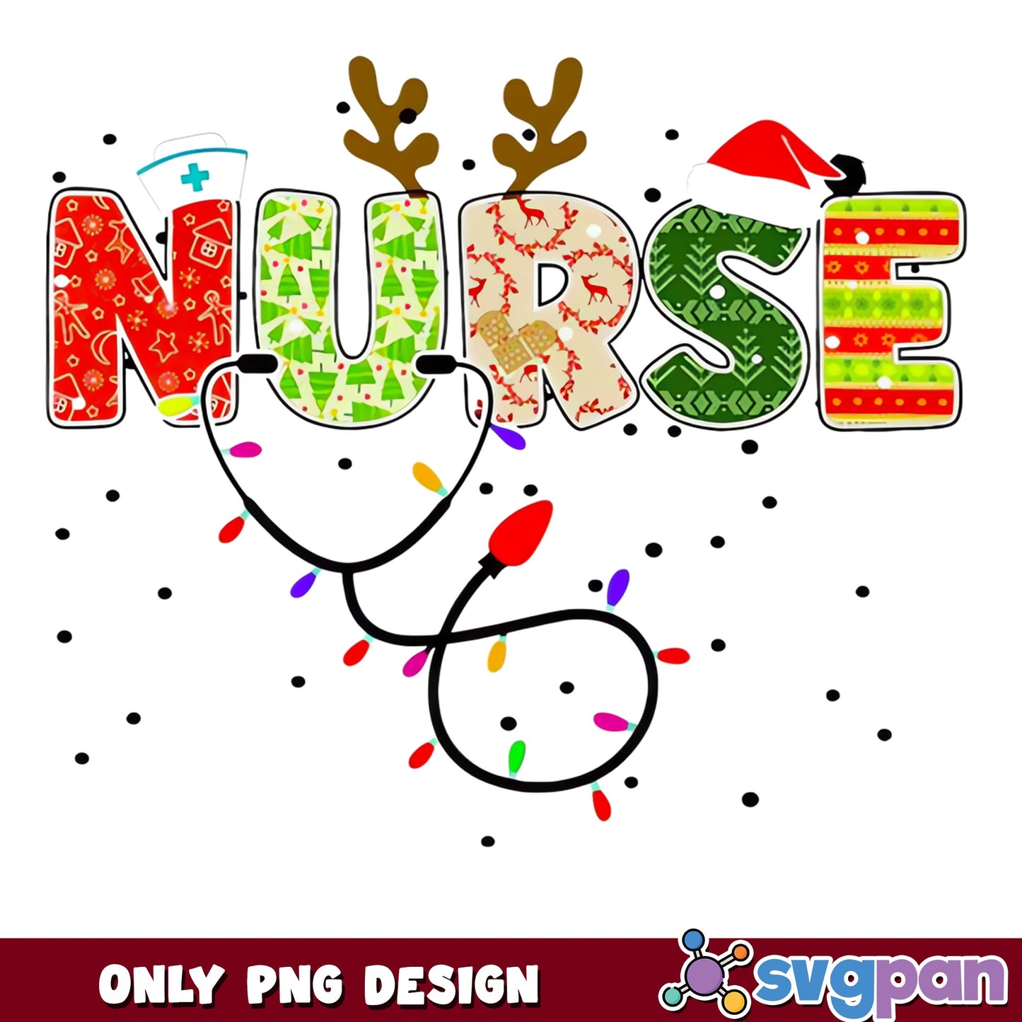 Nurse Christmas PNG, Stethoscope Holiday Lights PNG, Cute Nurse PNG