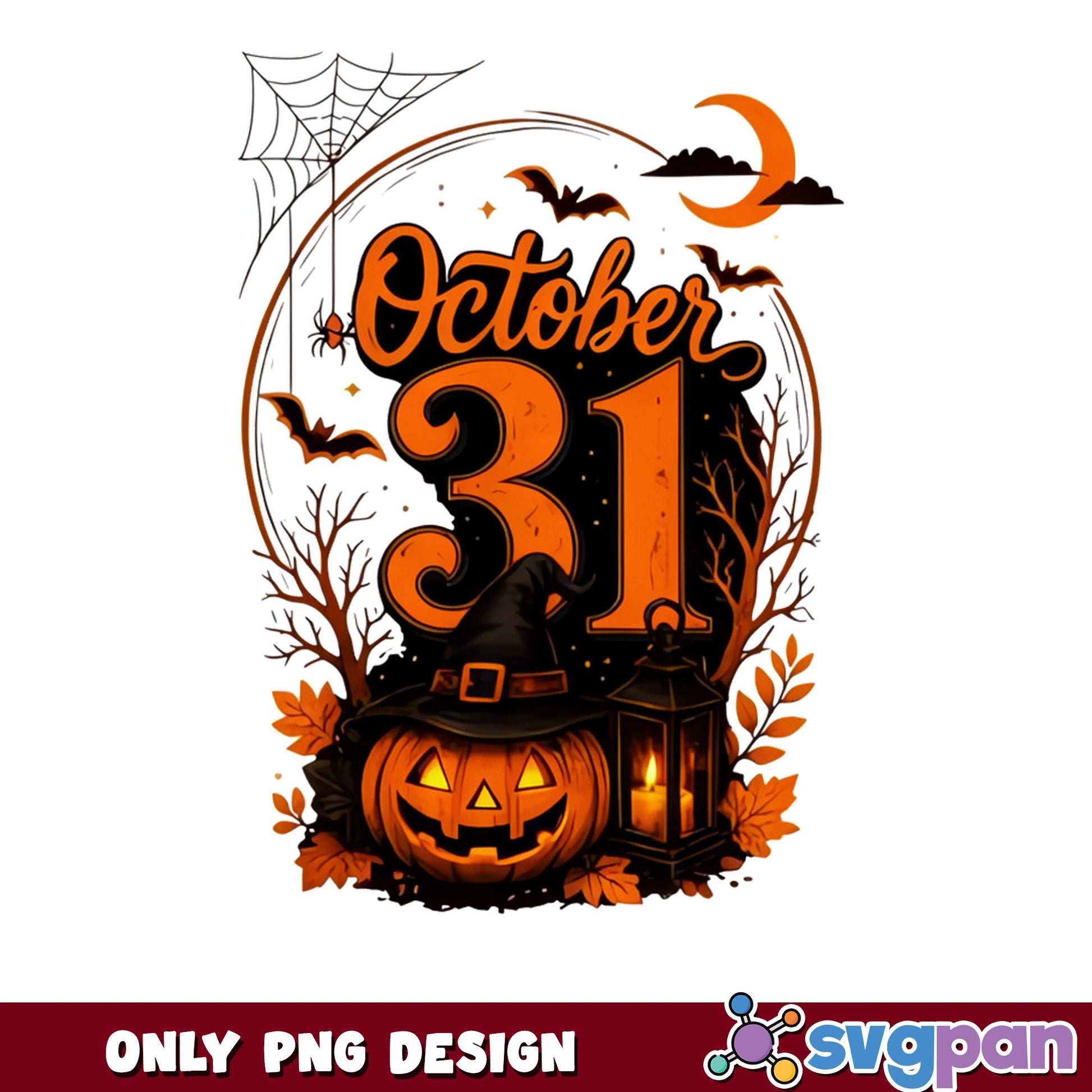 October 31 Halloween PNG, Pumpkin Witch Hat PNG, Spooky Halloween PNG