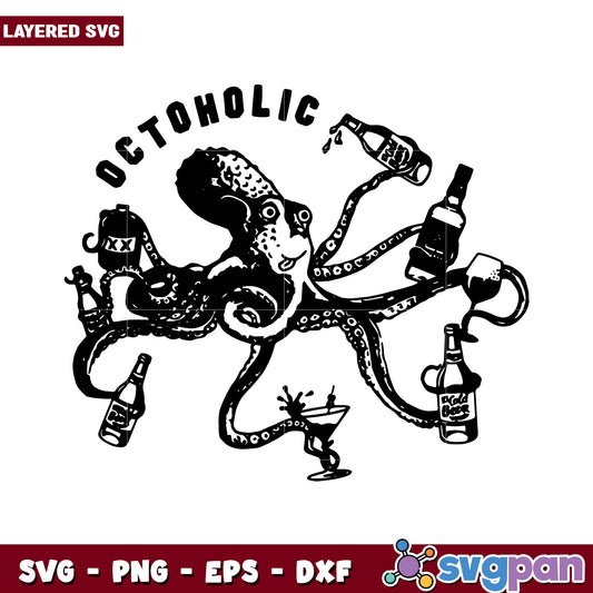 Octoholic octopus design for drink lovers, perfect for crafts and decor