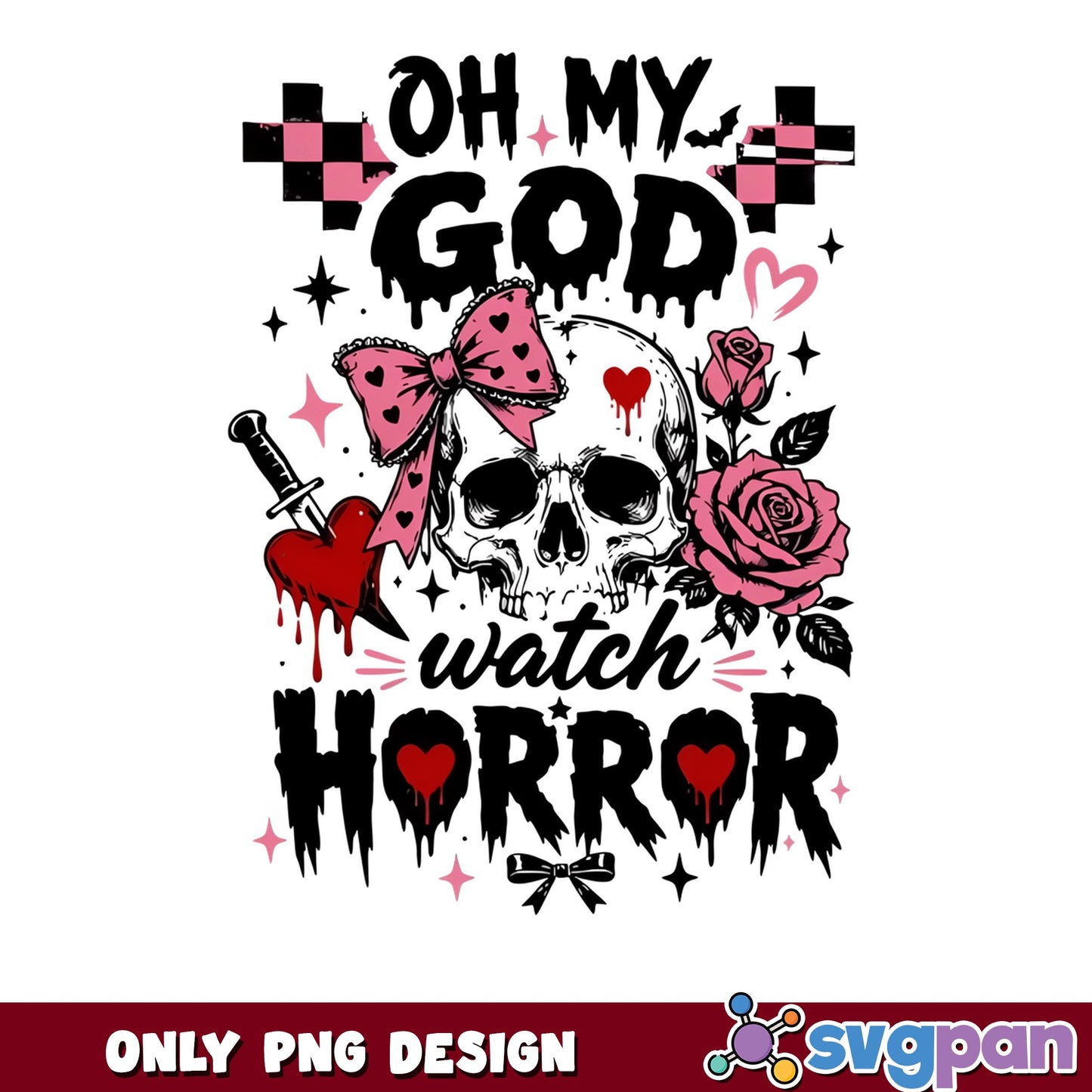 Oh My God Watch Horror PNG, Skull Bow Rose PNG, Halloween PNG