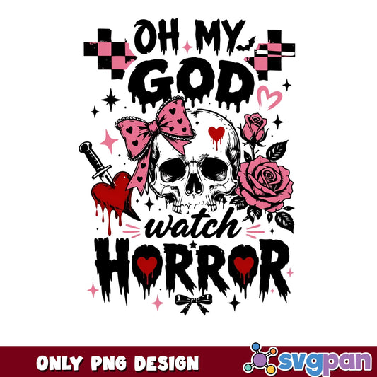 Oh My God Watch Horror PNG, Skull Bow Rose PNG, Halloween PNG