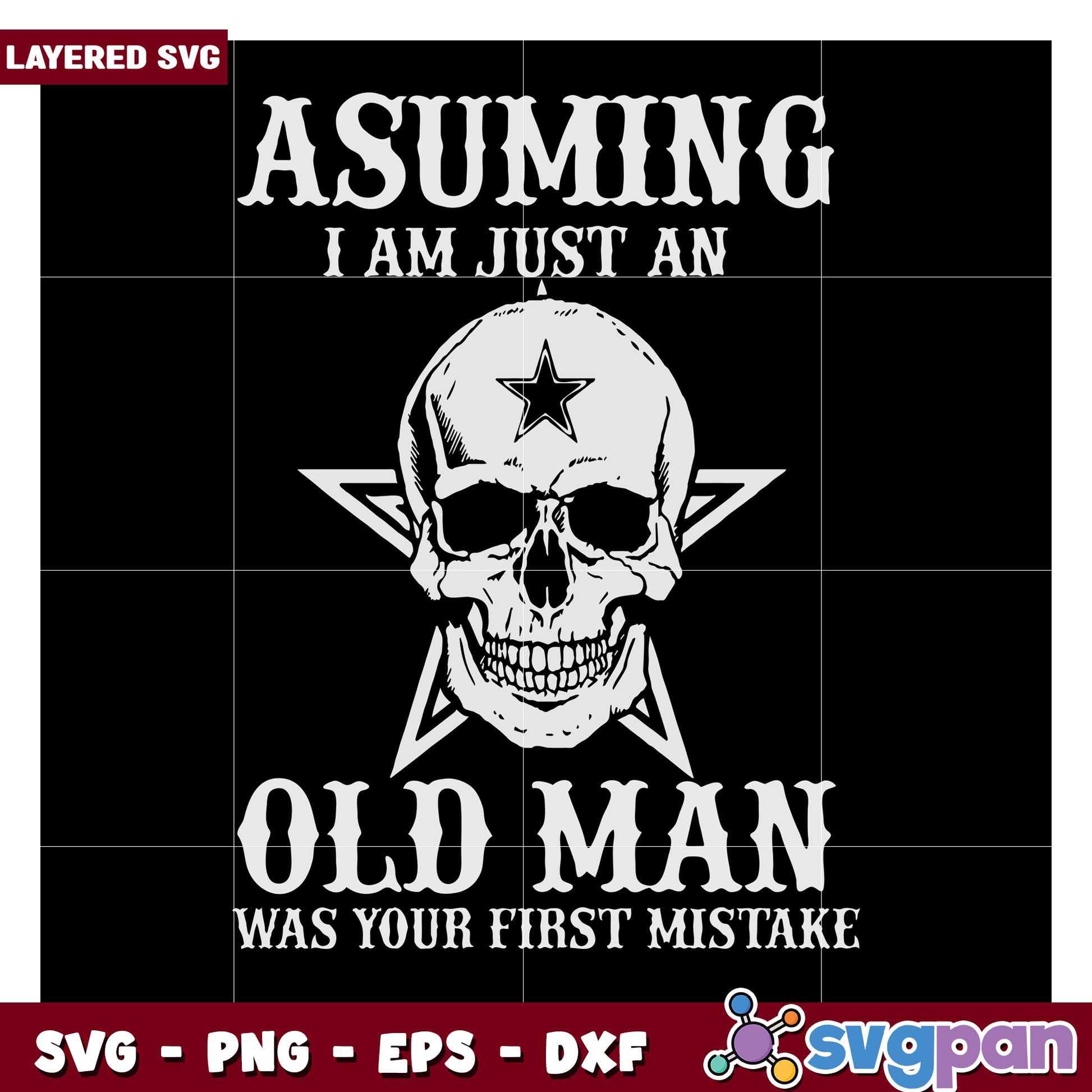 Old Man Skull Design SVG File, Perfect for Craft Projects and More