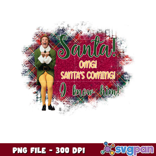 Omg santa coming png, buddy the elf png, elf christmas png