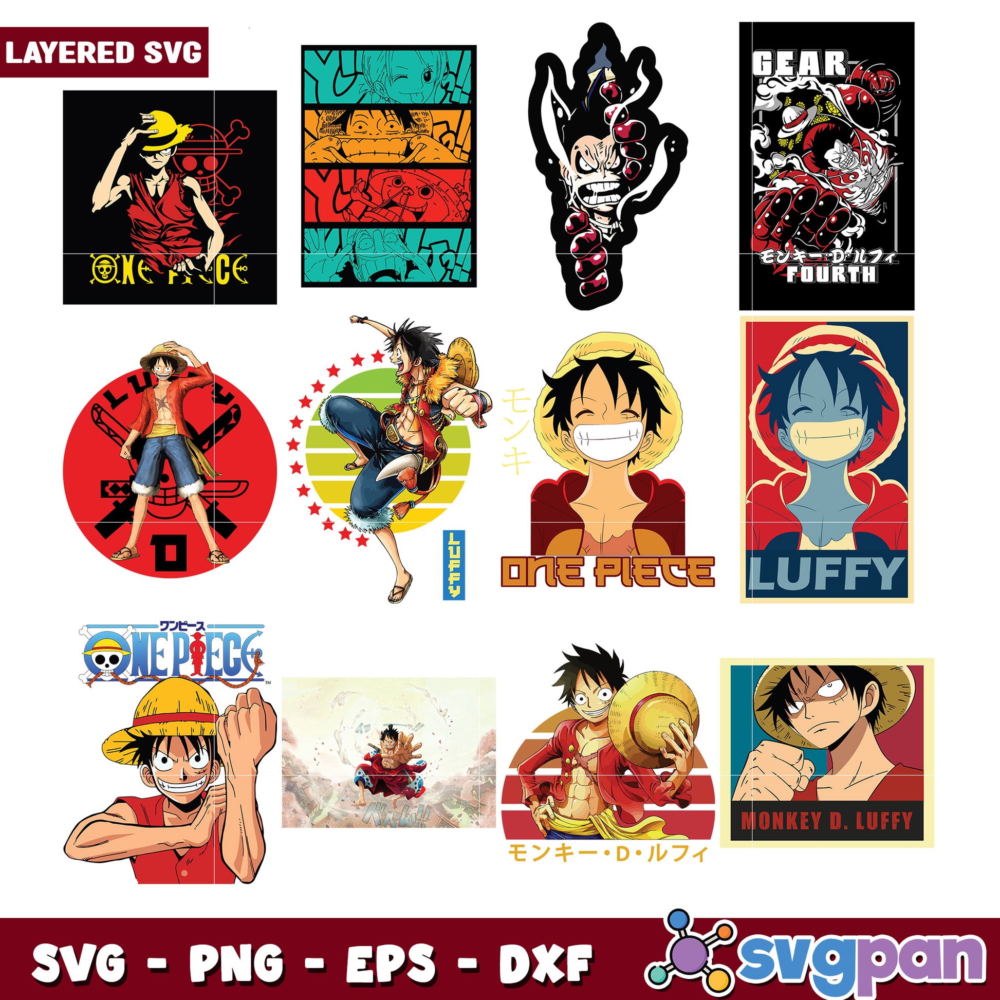 One Piece Luffy Layered SVG Bundle for Crafters