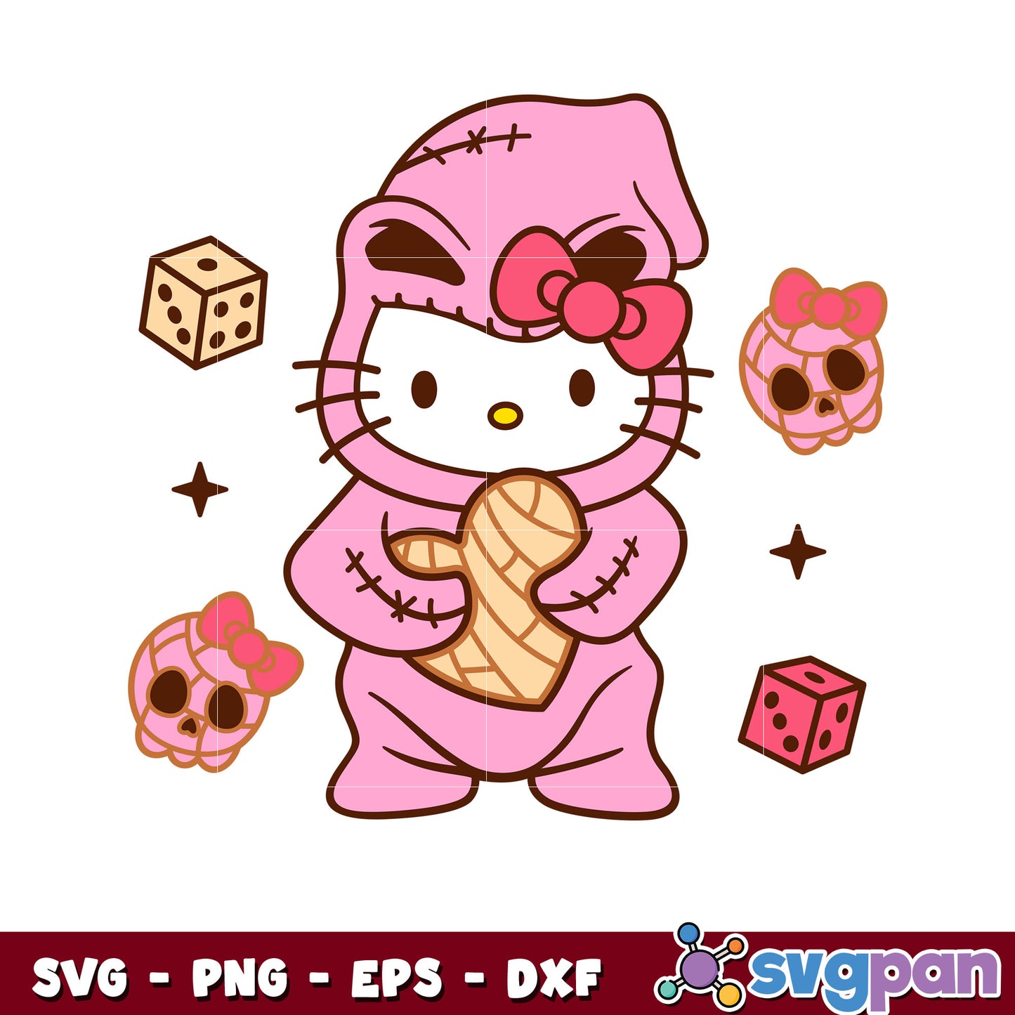 Oogie boogie concha hello kitty pink svg, hello kitty christmas svg