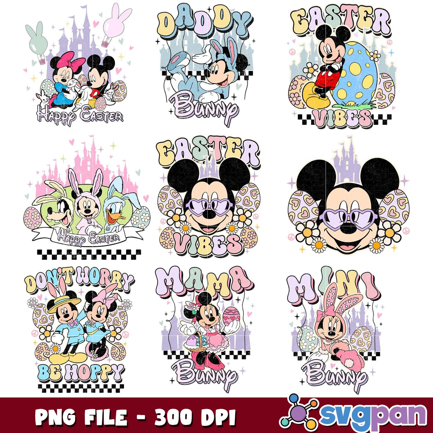 Option 1 (Focus on Easter) Easter Mickey Minnie PNG Bundle - 300 DPI