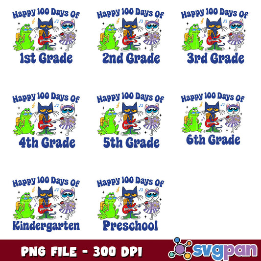 Option 1 (Focus on Grade)  Happy 100 Days of School PNG Bundle Grades K-6