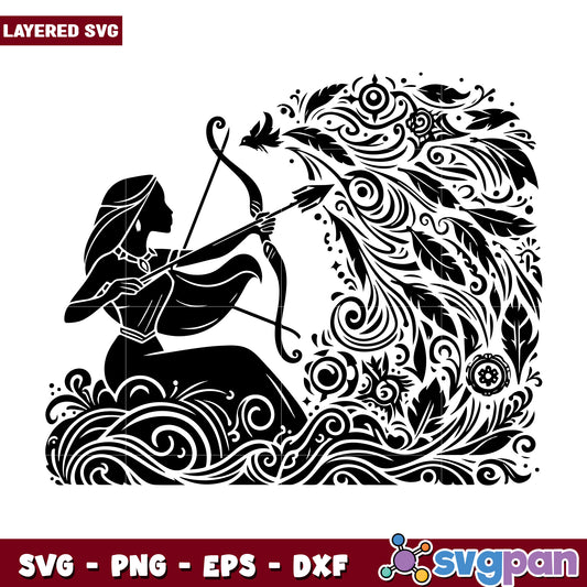 Option 1 (Focus on design)  Floral Archer Woman SVG Design
