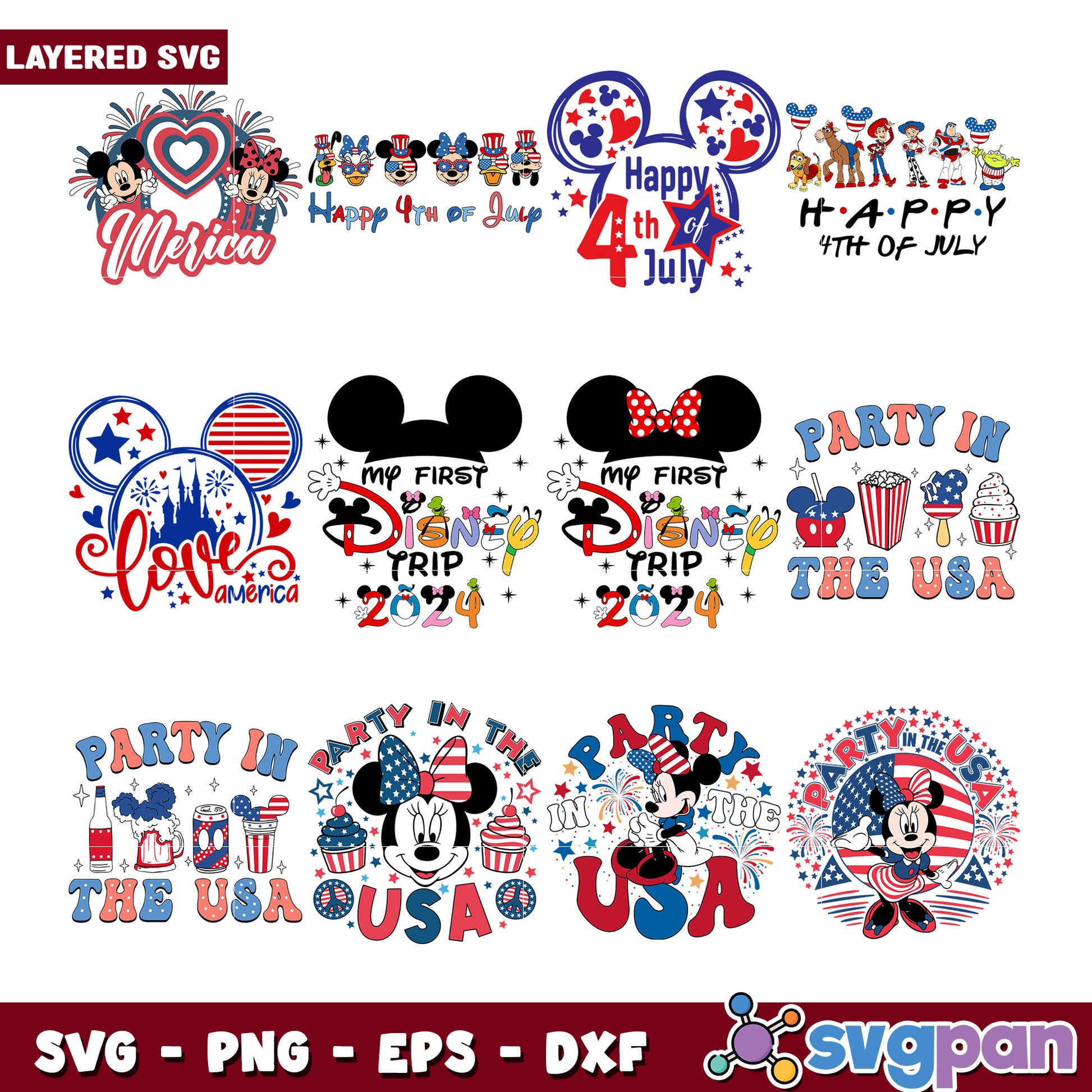 Option 1 (Focus on holiday)  Patriotic Mickey Minnie SVG Bundle