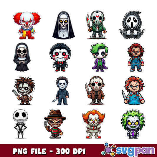 Option 1 (Focus on quantity) 15 Cute Horror PNG Characters - 300 DPI