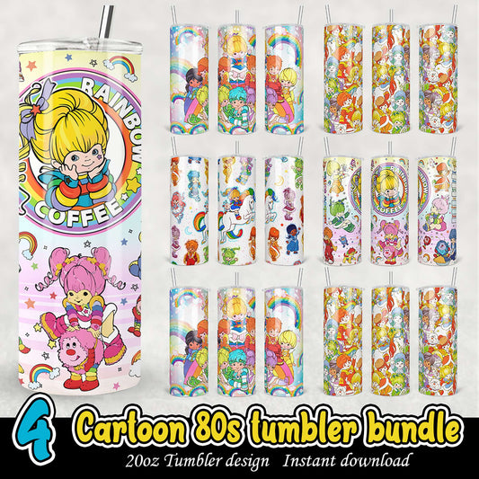 Option 1 (Focus on quantity) 4x 80s Cartoon Tumbler Designs PNG