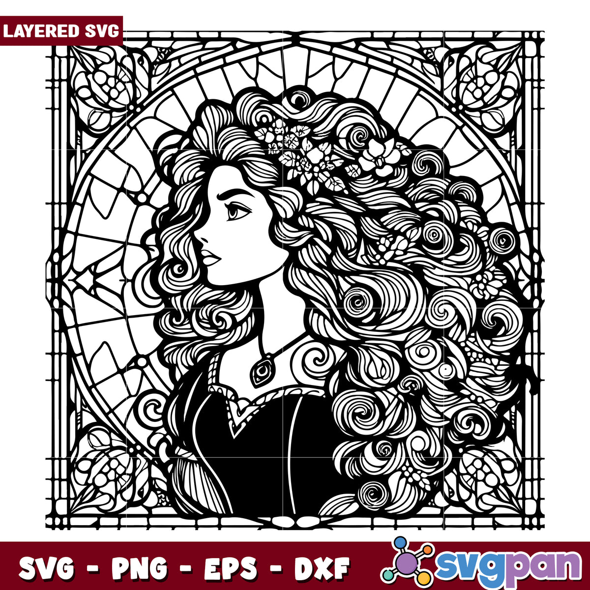 Option 1 (Focus on style)  Art Nouveau Woman SVG, Floral Hair Design