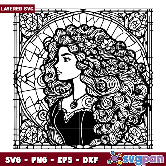 Option 1 (Focus on style)  Art Nouveau Woman SVG, Floral Hair Design