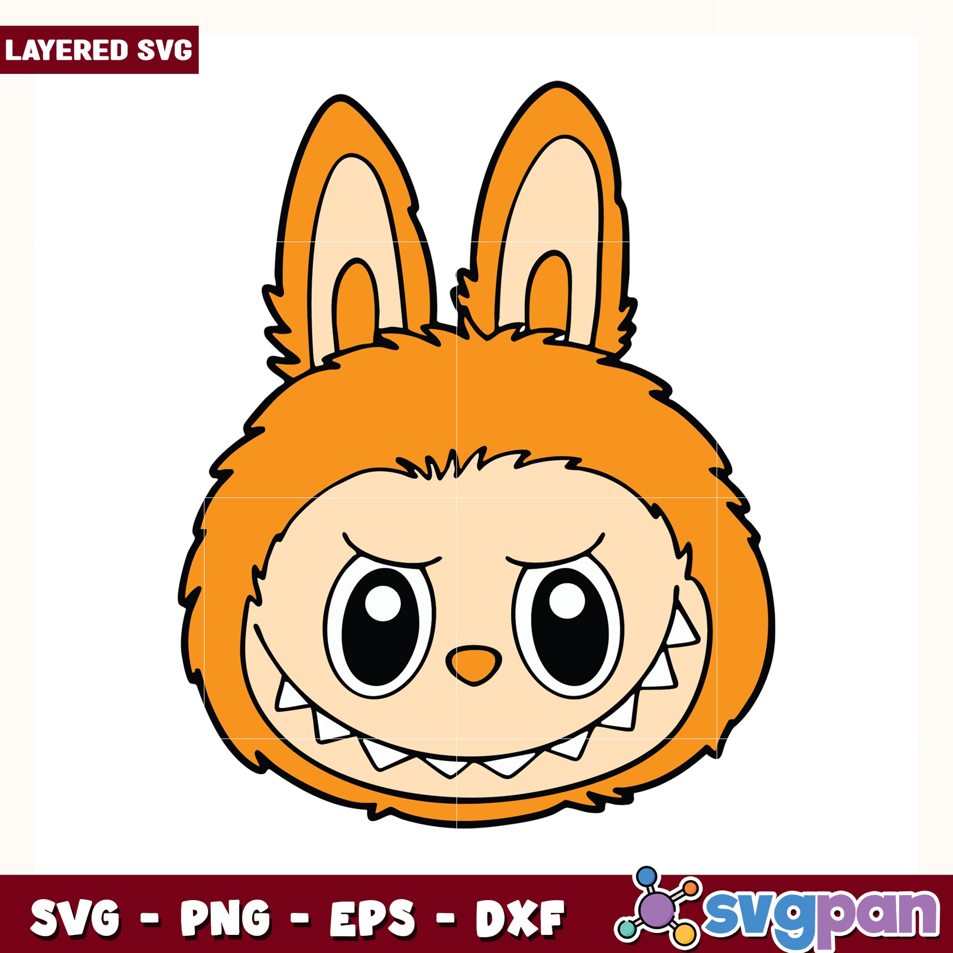 Orange labubu head design svg, cute labubu toys svg, labubu cartoon svg