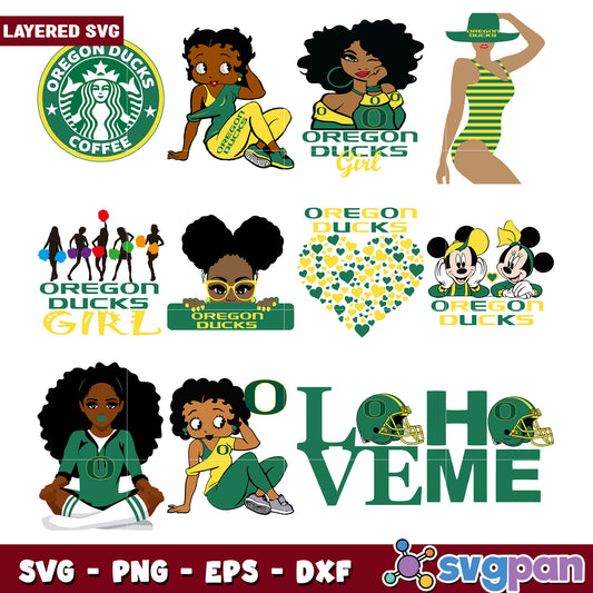 Oregon Ducks SVG Bundle Girl, Coffee, Mickey