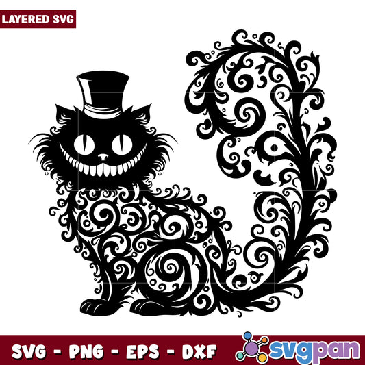 Ornate Cheshire Cat SVG Design