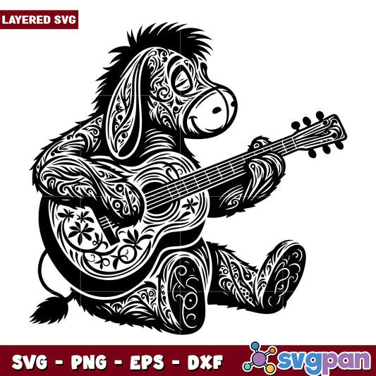 Ornate Eeyore Plays Guitar SVG