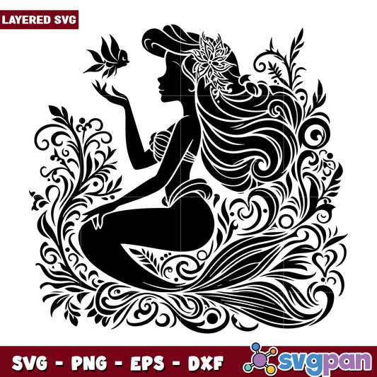 Ornate Mermaid Silhouette SVG