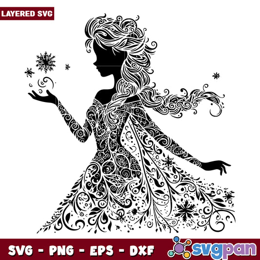 Ornate Snow Queen SVG Silhouette