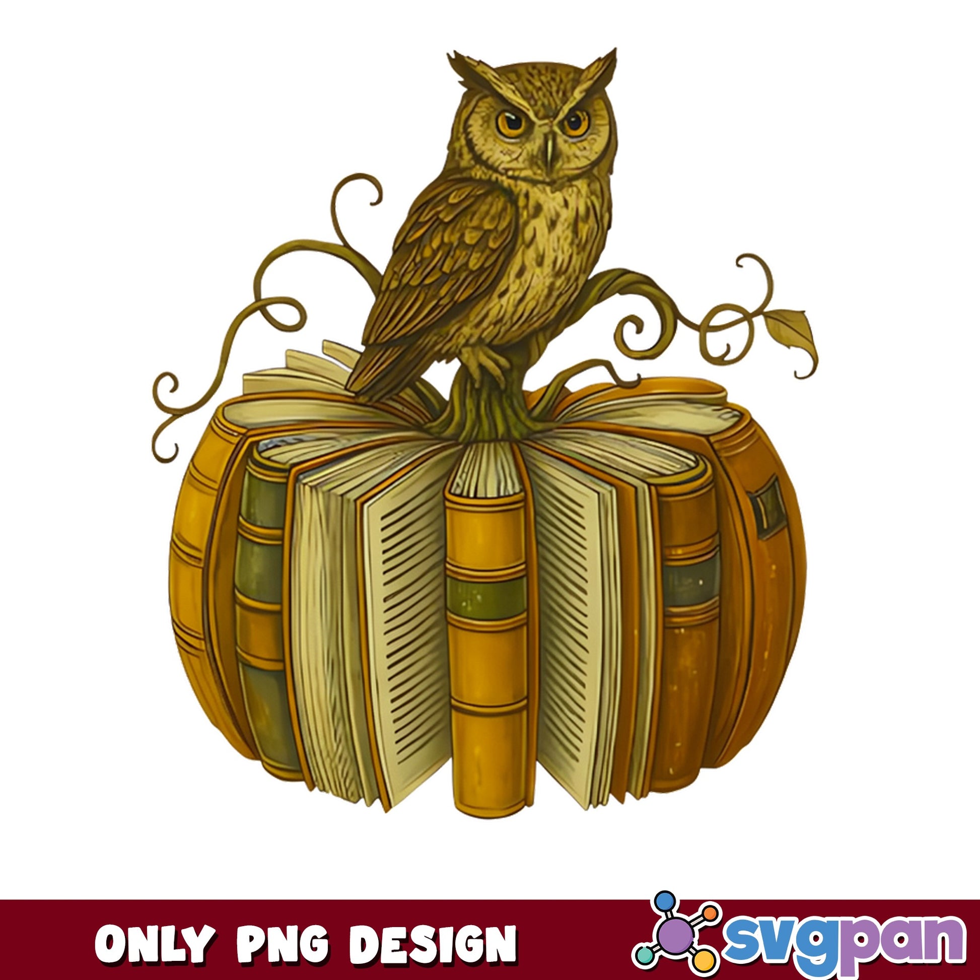 Owl Sitting On Book Pumpkin PNG, Fall Halloween PNG, Bookworm PNG