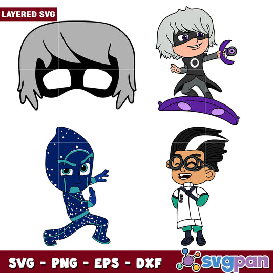 PJ Masks SVG Bundle Layered Masks & Characters