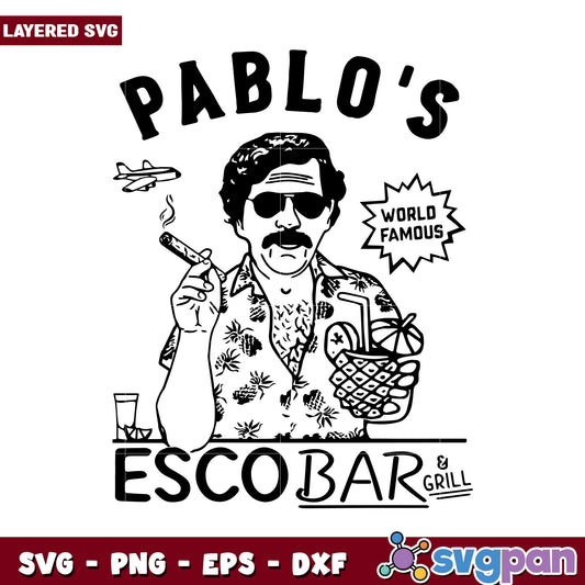 Pablos Esco Bar Grill Layered SVG Design, Unique Retro Style Art