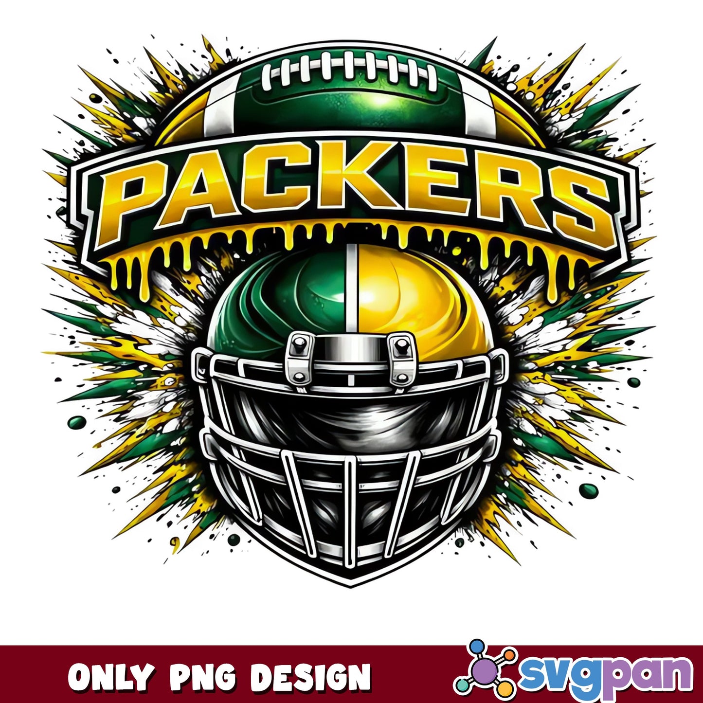 Packers Football Helmet Drip PNG, NFL Green Bay PNG, Football PNG