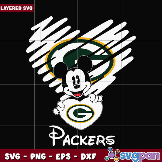 Packers heart mickey svg, super bowl 2025 svg, nfl  packers svg
