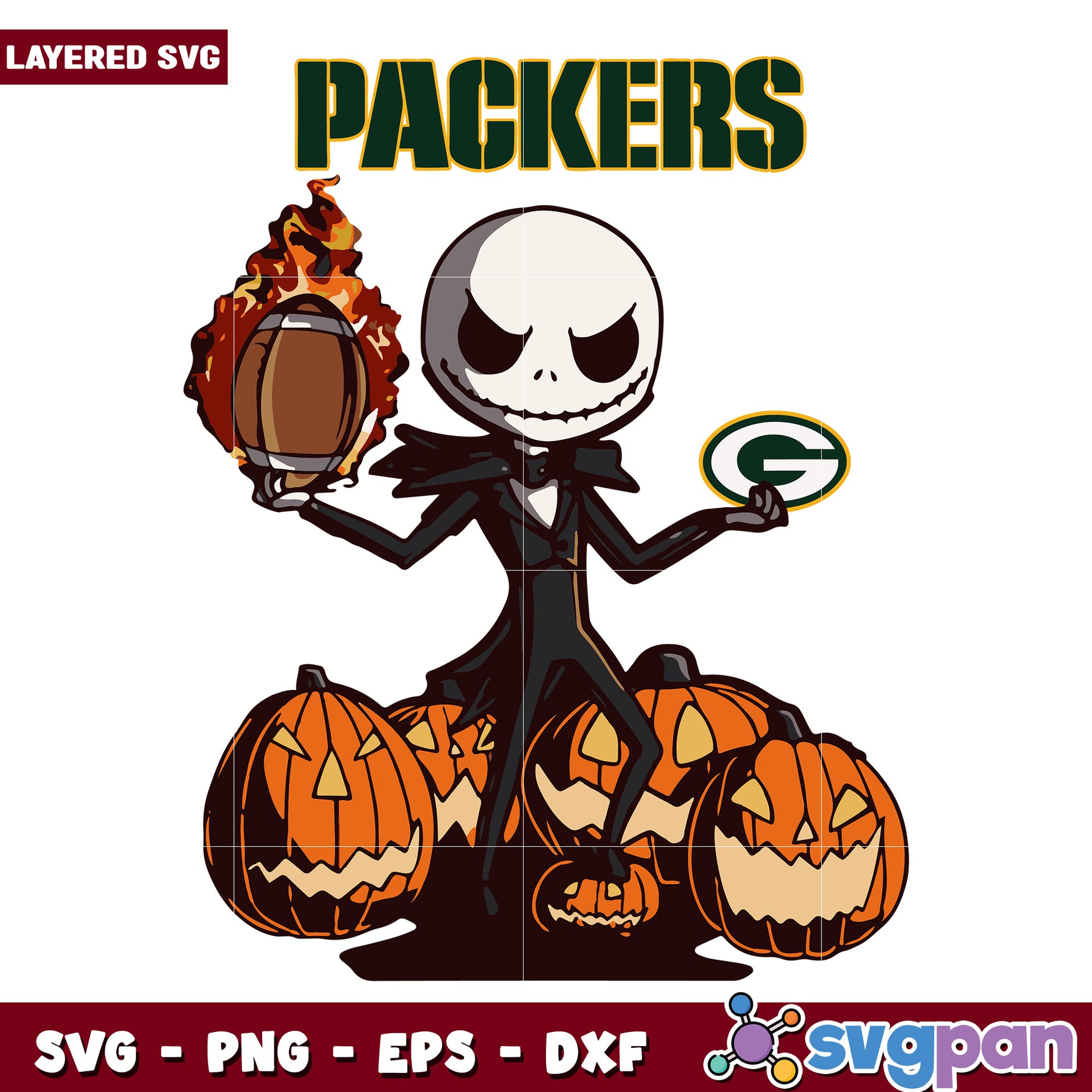 Packers jack and pumkins svg, funny halloween svg, spooky characters svg