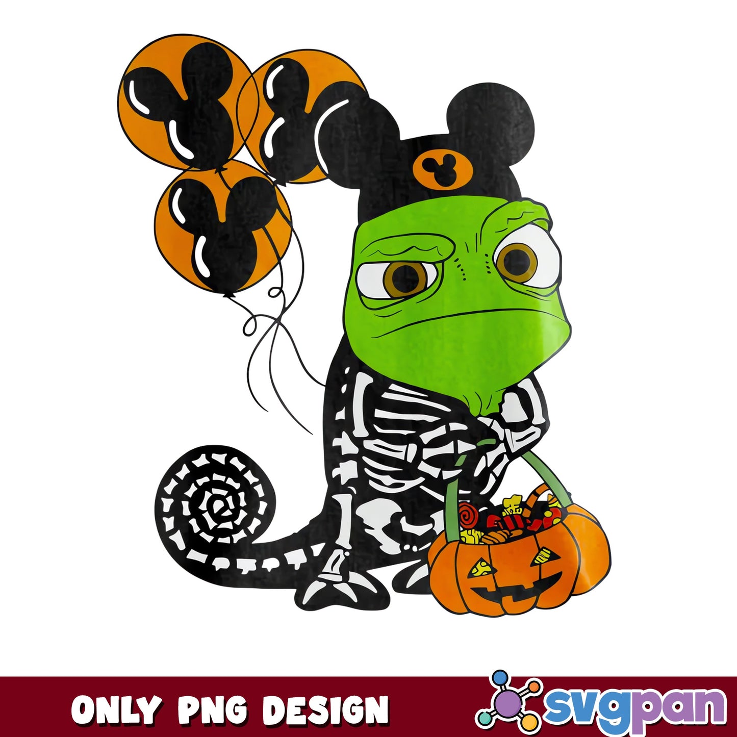 Pascal Tangled Skeleton Mickey Ears Halloween PNG, Pumpkin, PNG