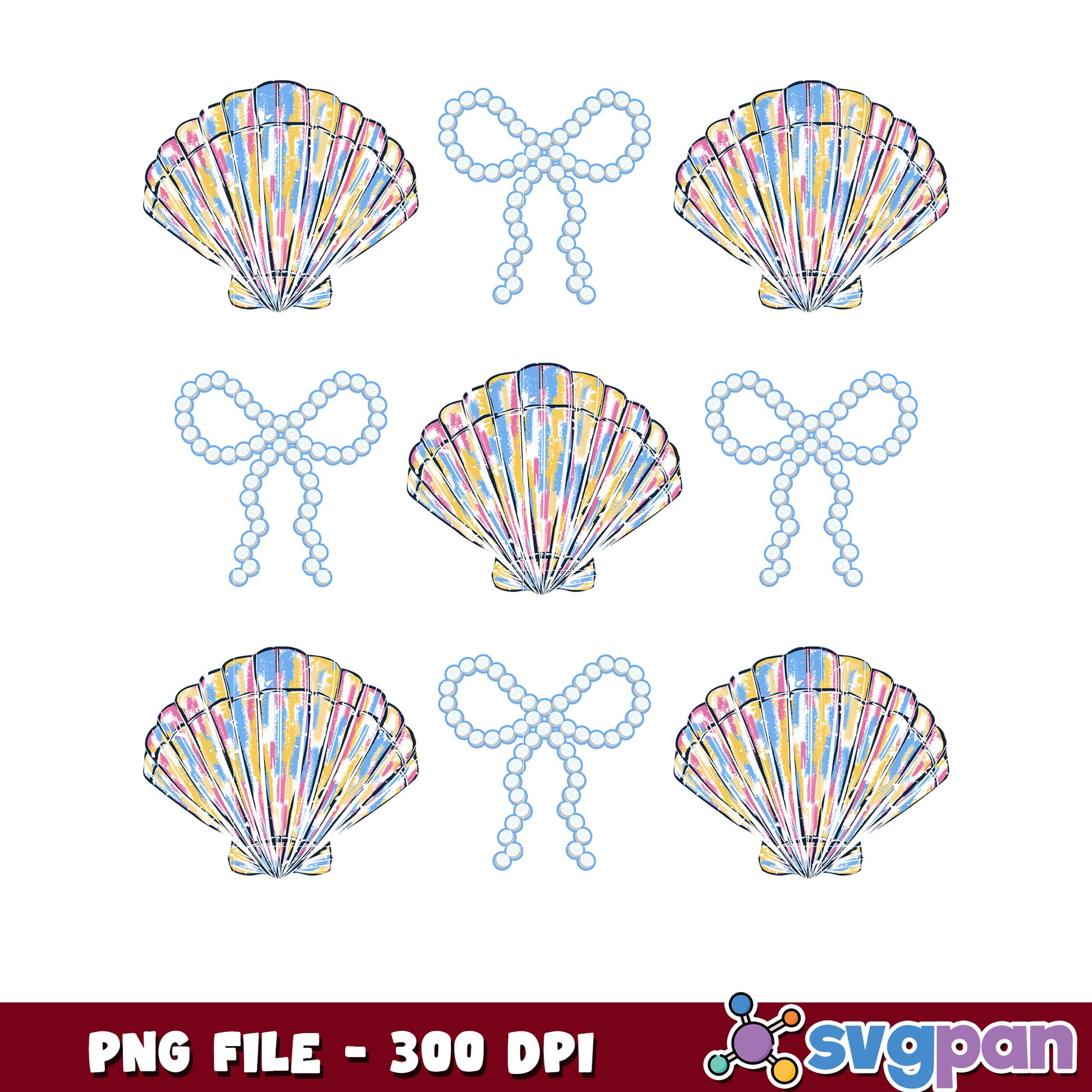 Pastel Seashells Pearl Bows PNG 300 DPI
