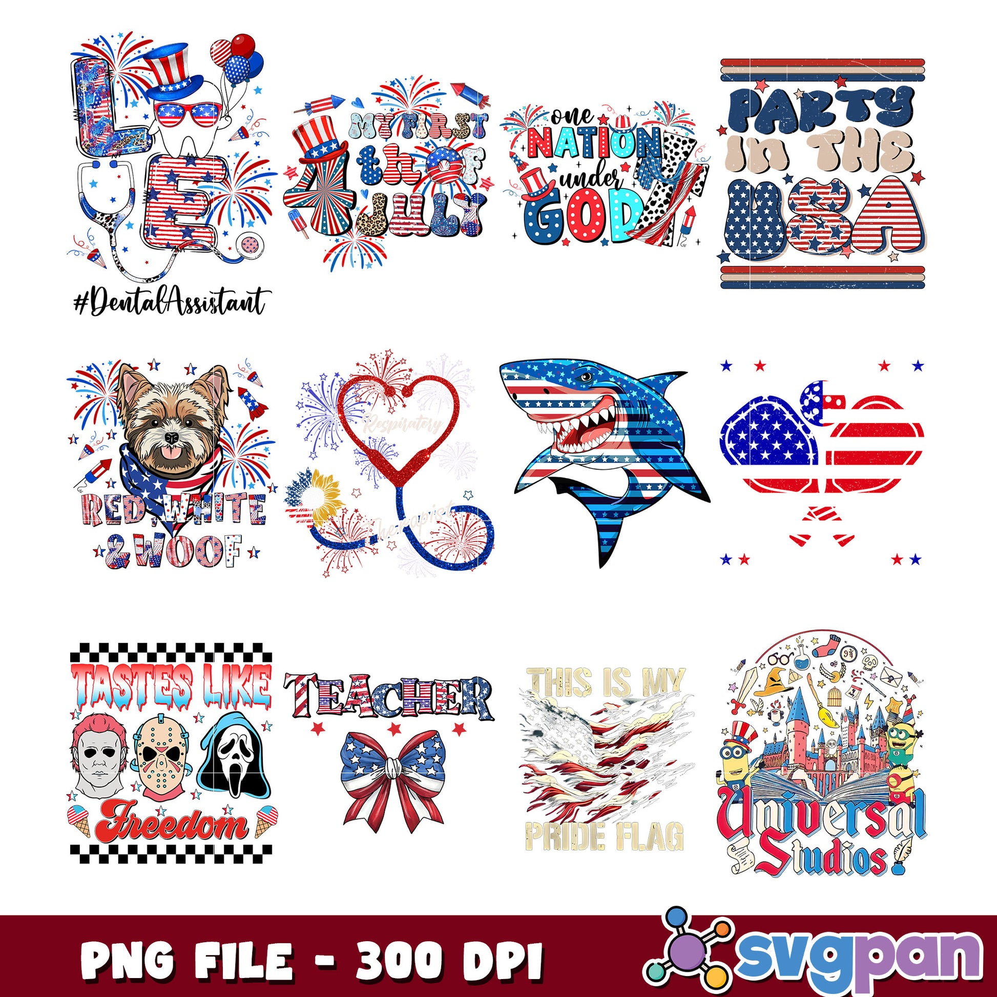 Patriotic 4th July PNG Bundle 300 DPI