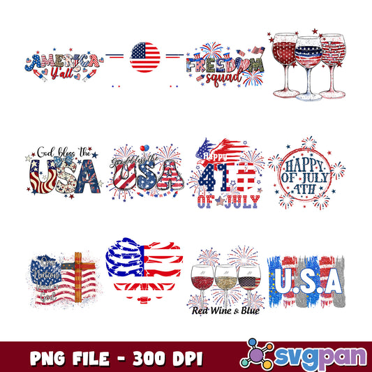Patriotic 4th of July PNG Bundle 300 DPI