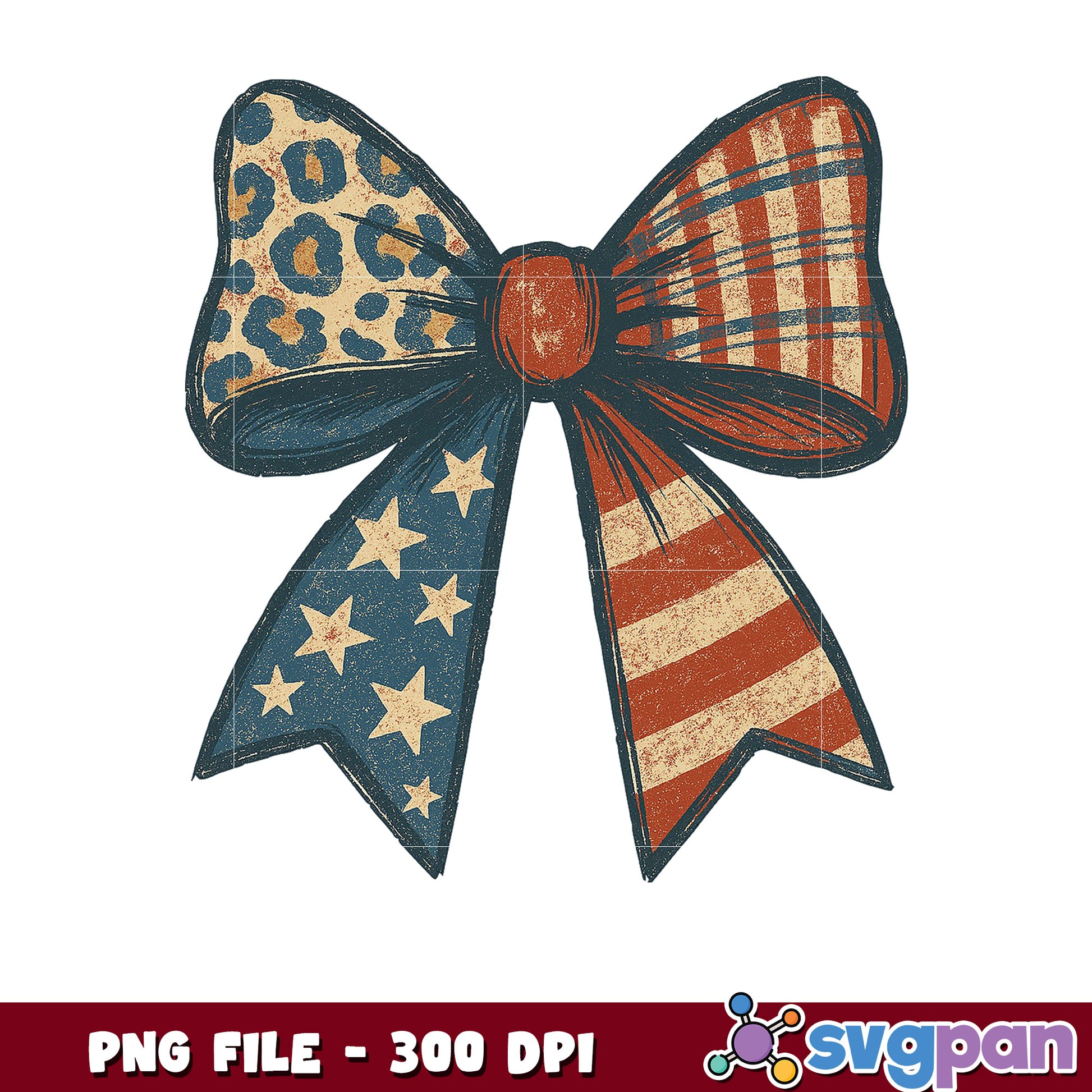 Patriotic Bow PNG 300 DPI - Vintage USA Bow Clipart