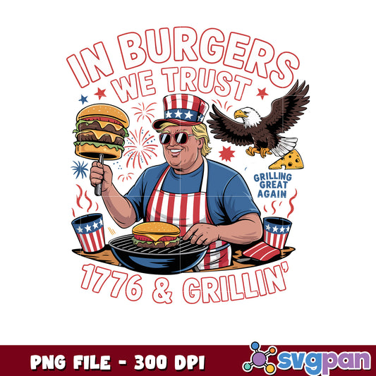 Patriotic Burger Grill PNG 300 DPI Design