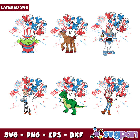 Patriotic Characters SVG Bundle with Balloons Designs