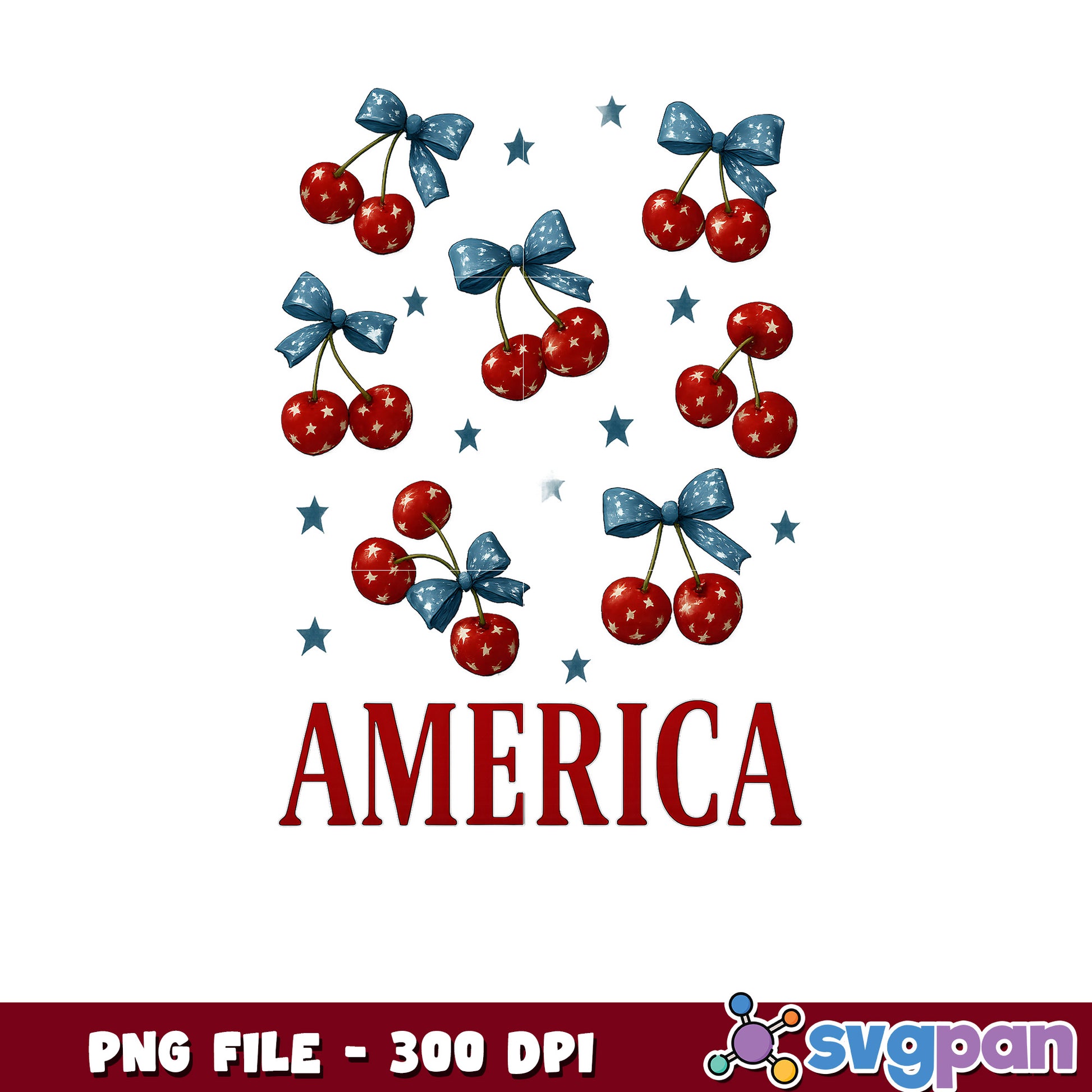 Patriotic Cherries PNG 300 DPI - America