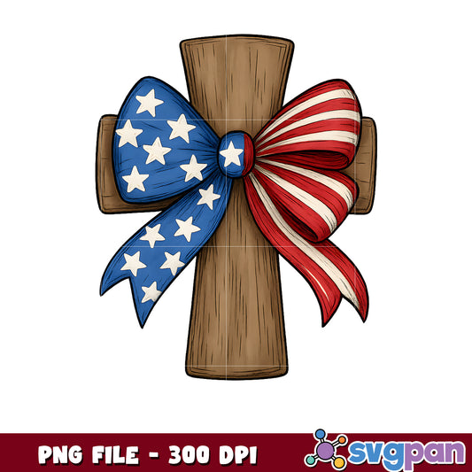 Patriotic Cross PNG American Flag Bow 300 DPI